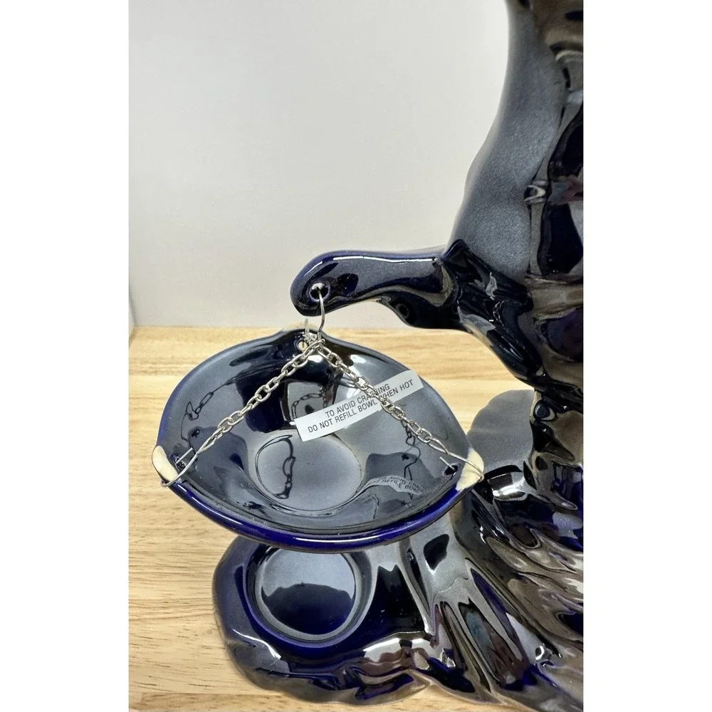 Ceramic Howling Wolf Metallic Iridescent Cobalt Blue Poland Candle Oil Warmer